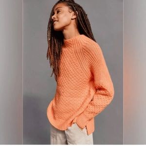 Anthropologie light Orange Knit Ballooon Sleeve Bia Mock Alpaca Blend Sweater